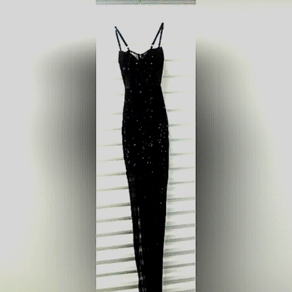 Windsor Taylor Black Beaded/Sheer Dress/Gown SZ XS - Picture 6 of 10